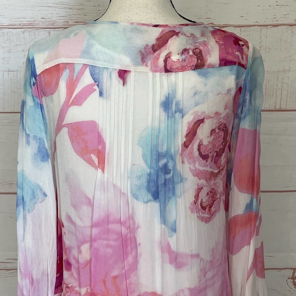 Soft Surroundings Women's Pink/Blue Floral Top Size Medium Tunic Tassel Ties - Picture 6 of 12